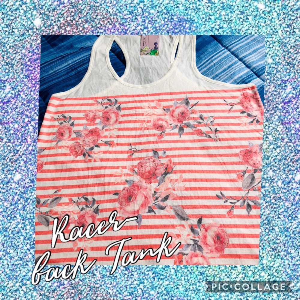 Pink/White Floral Print Racerback Tank Top